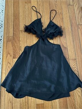 For Love & Lemons Black Mini Slip Dress with Ruffle Trim